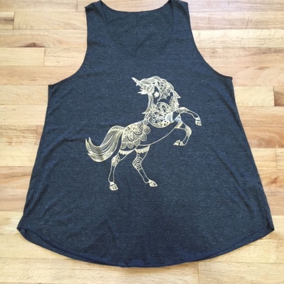 NWOT, Women Sleeveless Tank Top,100% Polyester, Grey, “Unicorn” silkscreen - Picture 2 of 6